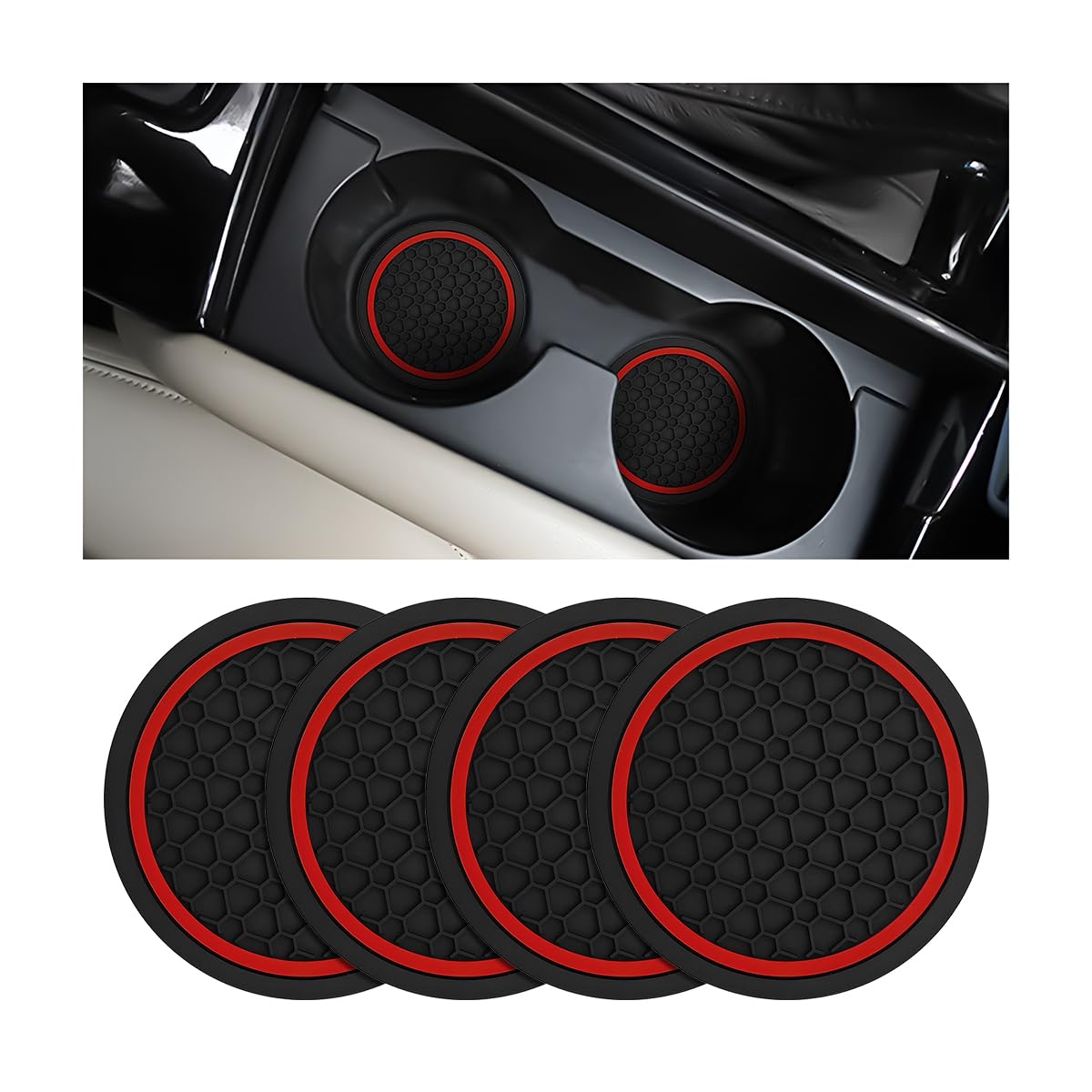 Mandark Car Cup Holder Coasters 4PCS Black Red