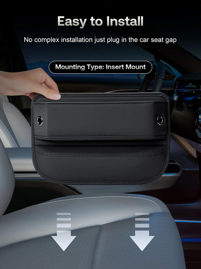 Premium Leather Car Seat Gap Filler Organizer Black